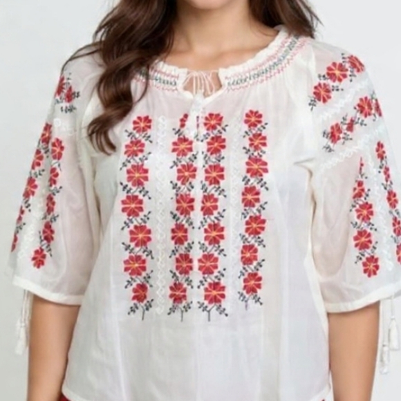 S/M🌺 Romanian Traditional Handmade Ethnic Embroidered Blouse Top Ie - Picture 2 of 8